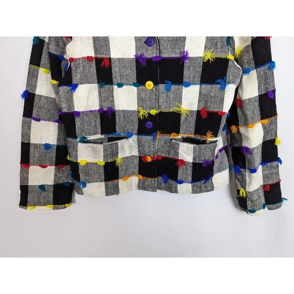 VTG 90s Drapers and Damons M Gingham Checkered Colorful Jacket Coat Button Up - Picture 10 of 13